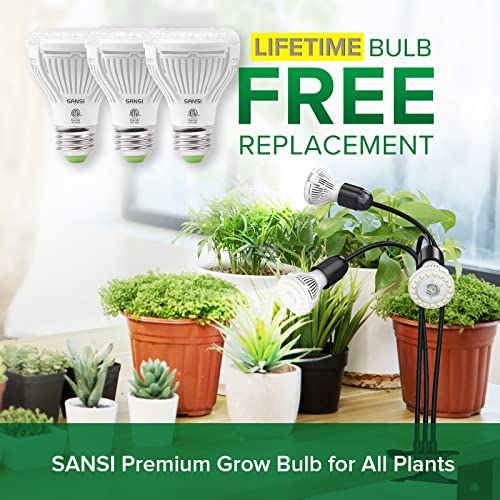 SANSI LED Grow Lights for Indoor Plants, Lifetime Free Bulb Replacement | 450W Full Spectrum 3-Gooseneck Clip Plant Grow Light, Plant Light with Timer 4/8/12 Hrs, High PPFD Growing Power Grow Lamp - size: 3 Head 1 Pack