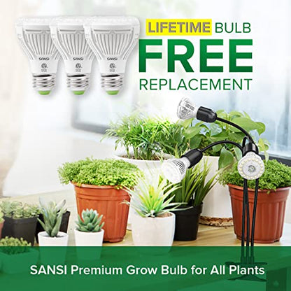 SANSI LED Grow Lights for Indoor Plants, Lifetime Free Bulb Replacement | 450W Full Spectrum 3-Gooseneck Clip Plant Grow Light, Plant Light with Timer 4/8/12 Hrs, High PPFD Growing Power Grow Lamp - size: 3 Head 1 Pack