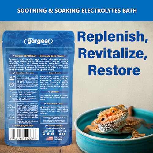 Gargeer Premium ReptiSoak Electrolytes SOAK for Reptiles | Hydration & Recovery Bath Powder for Bearded Dragons, Geckos, Lizards, Tortoises | Electrolyte Reptile Supplement | Made in USA. Enjoy!