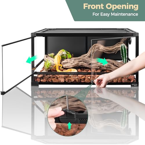 36 Gallon Full Glass Reptile Tank, Quick Fold Reptiles Enclosure with Waterproof Base, Top Screen Ventilation, 32" x 16" x 16" Front Opening Terrarium for Snake, Leopard Gecko, Lizard - size: 32" x 16" x 16"