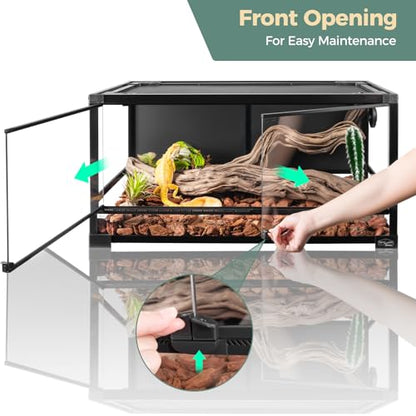 36 Gallon Full Glass Reptile Tank, Quick Fold Reptiles Enclosure with Waterproof Base, Top Screen Ventilation, 32" x 16" x 16" Front Opening Terrarium for Snake, Leopard Gecko, Lizard - size: 32" x 16" x 16"