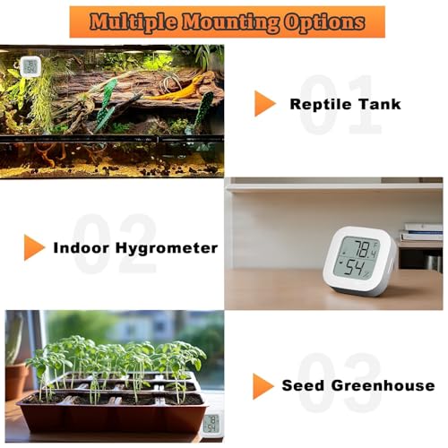 Reptile Tank Thermometer, Mini Digital Hygrometer Thermometer Gauge, Indoor Outdoor Temperature Humidity Meter for Greenhouse Humidors Incubators Reptile Terrarium Jars, Fahrenheit (℉) or Celsius(℃)