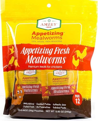 Amzey Fresh Mealworms 8.4 oz (1600 Count Total, 12 Bags) Superior to Live Meal Worms - Premium Food for Leopard Gecko, Birds, Sugar Glider, Hedgehog - High Nutritients, No Preservatives