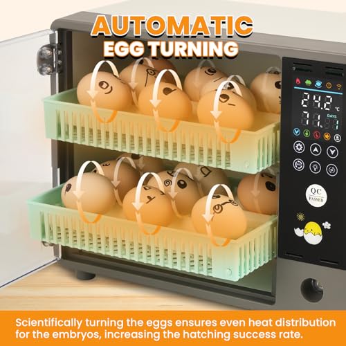 Cabinet Incubators for Hatching Eggs, 24 Egg Incubator | Automatic Turning, Temperature & Humidity Control, Temp Display, for Chicken Duck Quail Goose Pigeon