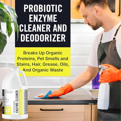 Multi-Purpose Probiotic Enzyme Citrus Cleaner, 1/2 Gallon (64 oz.) - Pet Stain and Odor Remover - Concentrated - Professional & Home Strength Drains, Floors, Bathrooms, Toilets Trash Can, Made in USA