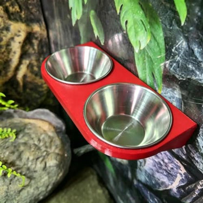 Magnetic Crested Gecko Feeding Ledge – Double Bowl Reptile Feeding Station for Arboreal Geckos (Pink) - color: pink