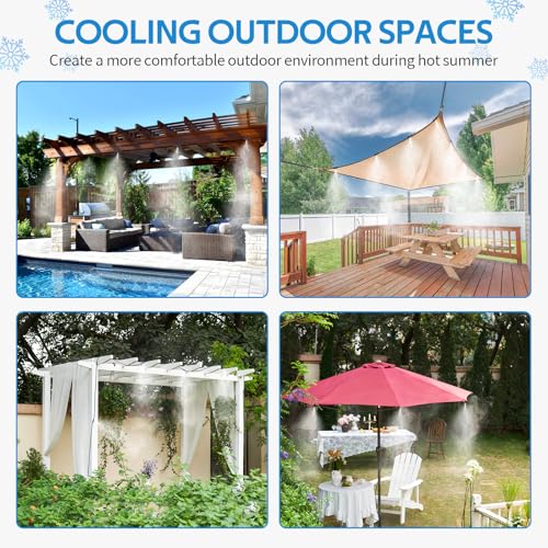 Misting Cooling System 59FT (18M) Misting Line + 20 Brass Mist Nozzles + Brass Adapter(3/4") Outdoor Mister for Patio Backyard Garden Greenhouse Watering - size: 59FT / 18M