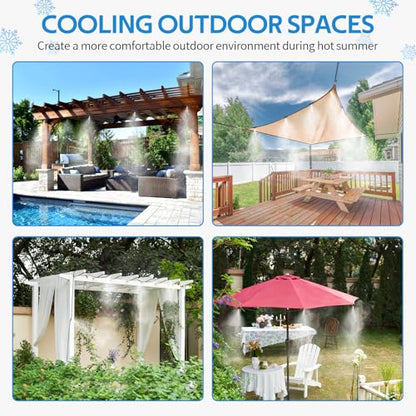 Misting Cooling System 59FT (18M) Misting Line + 20 Brass Mist Nozzles + Brass Adapter(3/4") Outdoor Mister for Patio Backyard Garden Greenhouse Watering - size: 59FT / 18M