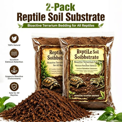 2PCS Reptile Soil Substrate, Bioactive Terrarium Soil & Moisture Retaining Substrate for Snake Bedding, Tortoise, Hermit Crab, Tarantulas, Lizards – Reptile Tank Bedding