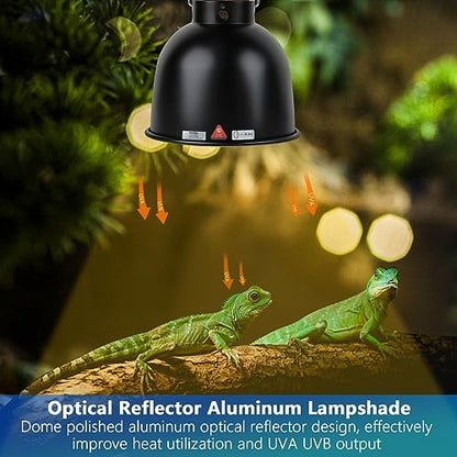 Reptile Light Fixture, 5.5 inch Optical Reflection Shallow Dome Heat Lamp Fixture, UVB Heat Basking Lamp Fixture for Amphibian Reptile Terrariums - size: 5.5in Shallow Dome