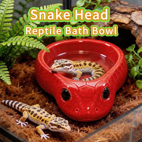 Reptile Water Dish, Ceramic Snake Water Bowl for Snake, Leopard Gecko, Bearded Dragon and Lizard, Reptile Bathing Pool Food Feeding Dish, Terrarium Tank Accessories (Red) - color: Red