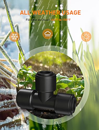 EVOULTES 45 Pcs 1/4" Drip Irrigation Quick Connect Kit, Leak Free Tubing Fittings, Easy Install Durable Connectors for 1/4 Inch Drip System (10 Tee, 10 Elbow, 10 Coupling, 10 Cap, 5 Valve) - size: 45PCS 1/4" Connector Fittings Kit