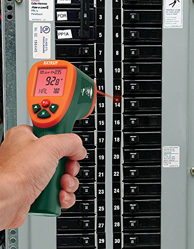 Extech IR270 Infrared Thermometer with Color Alert, -58 to 1472F | Non-contact, +/-1.5%, tri-color LED alert, adjustable emissivity 0.1-1.0, MIN/MAX/avg, 0.5s response, backlit