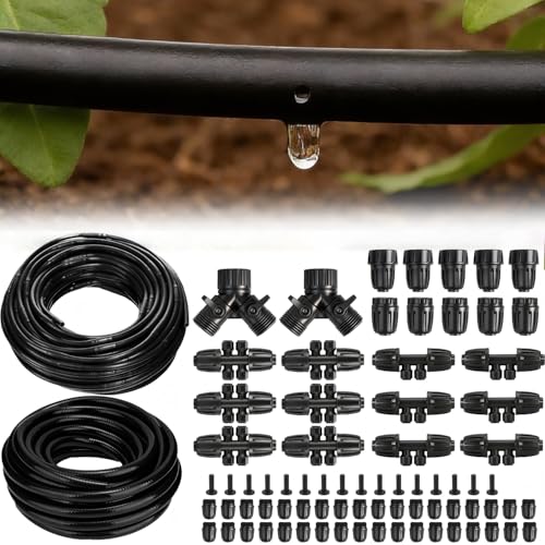 250FT Drip Irrigation Tubing Kit with 1/2 Irrigation tubing, 1/4 inch Dripline, and Irrigation Parts for Garden, Raised Beds, and Greenhouse Watering - size: 250FT