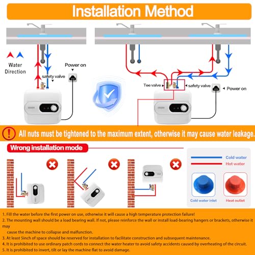 4 Gallon Water Heater Under Sink Instant Hot Water Heaters 1500W 110V 120V Mini Tank,Under Counter Water Heater with Safety Vavle 1/2" NPT for Kitchen,Bathroom,Camper,RV,White - color: White