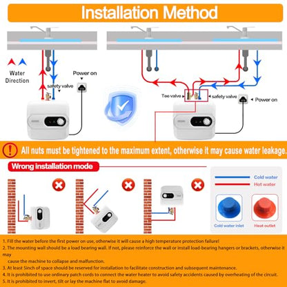 4 Gallon Water Heater Under Sink Instant Hot Water Heaters 1500W 110V 120V Mini Tank,Under Counter Water Heater with Safety Vavle 1/2" NPT for Kitchen,Bathroom,Camper,RV,White - color: White
