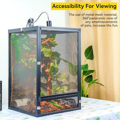 RunDuck Foldable Reptile Terrarium Kit 33 Gallon 26"x17"x17" | 360° panoramic, foldable. Superior ventilation, easy feeding, sturdy. Simple setup. Fits crested gecko. Black, 33 gal.