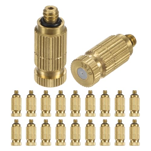 M METERXITY 20-Pack Brass Misting Nozzles, 0.012"/0.3mm Orifice Mister Nozzles Brass, High Pressure Spray Misting Nozzle Head for Outdoor Cooling System/Greenhouse/Landscaping [10/24 UNC] - size: 0.3mm