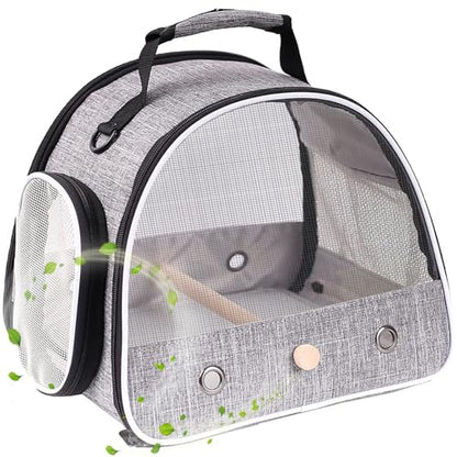 Small Bird Travel Carrier, Portable Mesh Vented Bird Carrier Cage for Parakeet, Parrot, Cockatiel, Guinea Pig, Bearded Dragon Reptile Carrier for Hiking Vet Visit Bicycle Ride (Grey, Mesh Window) - color: Grey