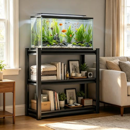 Aquarium Stand 1200 LBS Fish Tank Stand Heavy Duty Adjustable Shelf | Metal aquarium storage shelving with adjustable tiers for turtle tanks, reptile terrariums and pet supplies organization - size: 3-TIER 31.5"H×27.5"W×13.8"D