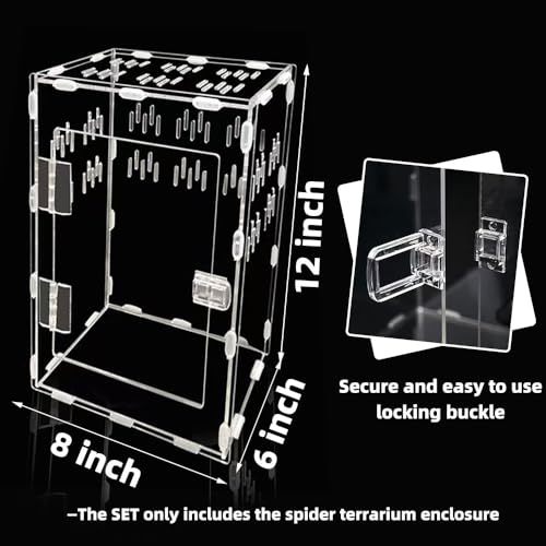 Jumping Spider Enclosure, 12x8x6 inch Large Acrylic Terrarium Reptile Enclosure Tank with Front Opening Door for Jumping Spider Tarantula Isopod Invertebrates Gecko Snake