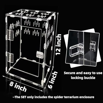 Jumping Spider Enclosure, 12x8x6 inch Large Acrylic Terrarium Reptile Enclosure Tank with Front Opening Door for Jumping Spider Tarantula Isopod Invertebrates Gecko Snake