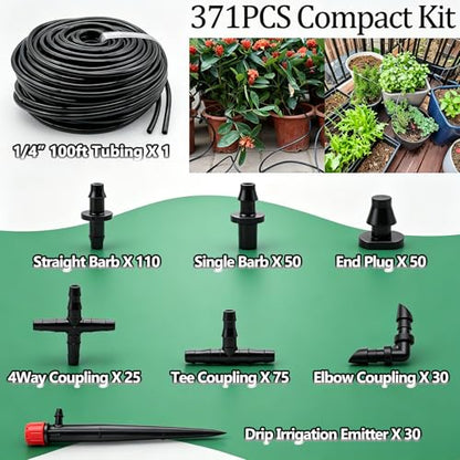100FT 1/4" Drip Irrigation System Kit, Automatic Watering System, DIY Automatic Irrigation Equipment Set for Greenhouse, Garden, Yard, Lawn - size: 371PCS- 100FT Irrigation Kit