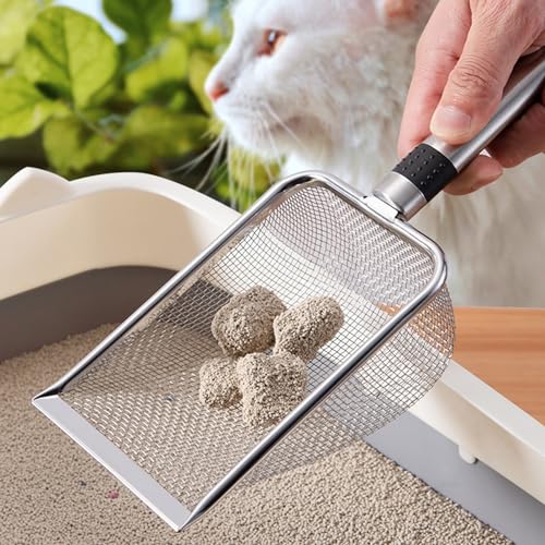 Cat Litter Scoop: Stainless Steel Shovel Kitty Litter Scooper, Easy Clean Pooper Scooper with Hanging Hole Long Handle Sifter