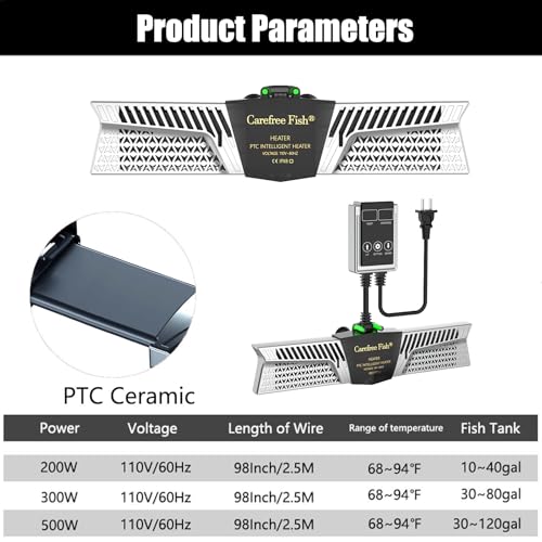 Carefree Fish Aquarium 500W 2IN1 PTC Ceramic Heater PID Control Digital Dual Independent Chip Control The Safest Most Accurate and Fastest Heater for Freshwater and Saltwater Tank (No Cooking Fish) - size: 500W