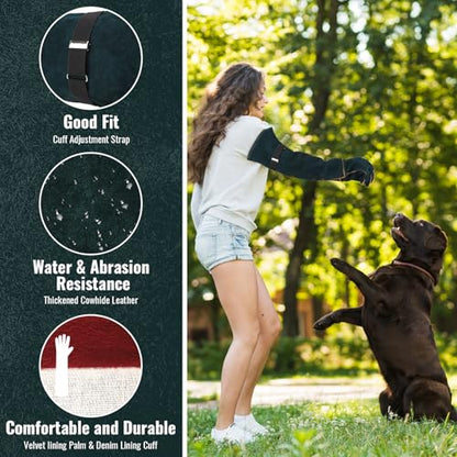 Animal Handling Gloves - 23.6 inch Bite Proof Gloves, Anti Scratch Cowhide Leather for Cat Grooming, Snake Animal Handling - color: Green