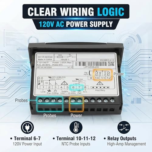 XR06CX-4N1F1 120V Temperature Controller Compatible with Dixell, 120V | 120V, XR06CX-4N1F1 replacement, dual NTC probes, for commercial refrigerators and freezers - style: XR06CX-4N1F1