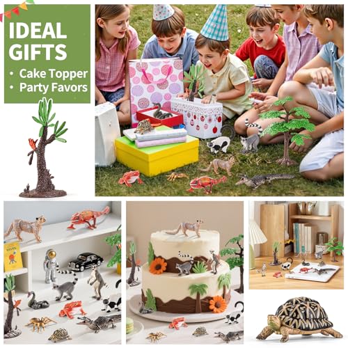 12PCS Realistic Madagascar Animal Figurines Toys Plastic Jungle Animals | Figures Playset, Lemur, Chameleon, Tortoise, Frog, Crocodile, Snake with Tree Valentine's Day Gifts for Kids - style: 12PCS Madagascar Reptile Animals