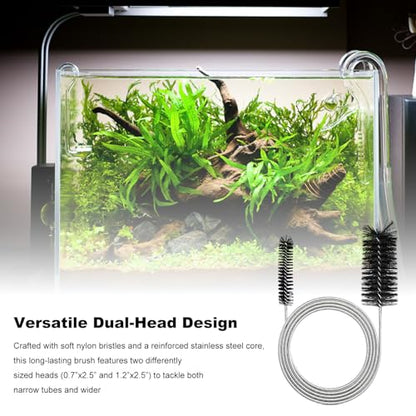 2-Pack 61-in Flex Dual-Ended Nylon Tube Brush for Aquarium Hoses & Pipes | Sturdy steel core with tough bristles. Cleans drains, kitchen pipes, pumps, narrow tubes. Ideal for aquariums.