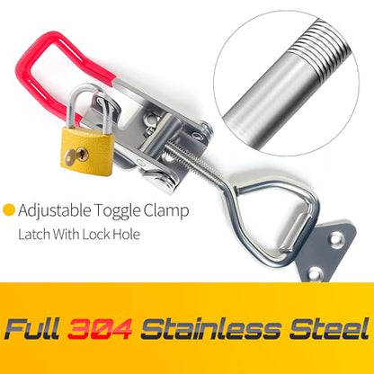 2 Pack Toggle Latch 4003 Adjustable 304 Stainless Steel Toggle Clamp Latch, 1320Lbs Holding Capacity Heavy Duty Toggle Latches for Smoker Lid Jig Freezer Door Cooler Box Case Trunk Draw Chest - size: 4003