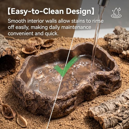 Reptile Water Dish, 600ml Tortoise Food Bowl - Natural Rock Texture Feeding & Bathing Bowl, Brown, 8.9x6.50x1.77 Inch, Snake Water - color: brown