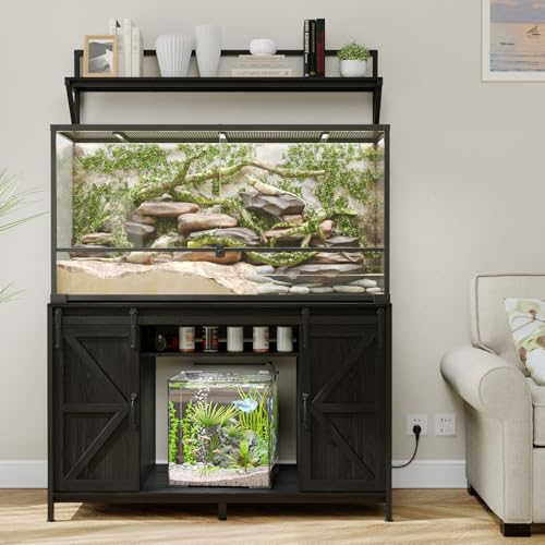 VOWNER 48"x24"Reptile Tank Stand with Power Outlet & Storage Cabinet, Black | Fits up to 120 Gallon Bearded Dragon Tank, Sliding Barn Doors, Heavy Duty Aquarium Stand, Reptile Turtle Terrarium Stand - color: Black