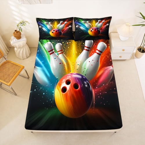 Erosebridal Colorful Bowling Bed Sheets Rainbow Tie Dye Fitted Sheet Queen Size,Ball Gaming Sheets for Kids Boys Girls Adults Fashion Graffiti Bed Set - color: Black Red Green Yellow, size: Queen (No Top/Flat Sheet)