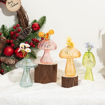 XXXFLOWER Glass Mushroom Vase Propagation Planter Window Plant | Crystal Hydroponic Mushroom Jars for Plant Cuttings Unique Glass Bud Flower Vase Indoor for Home Office Garden Decor - size: 4PCS Mushroom Vase