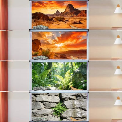 4 Pack Terrarium Background, 36x18 Inch Polyester Reptile Background | Cloth Desert Backgrounds, Gobi Sunshine Stone & Green Fern Rock Terrarium Background