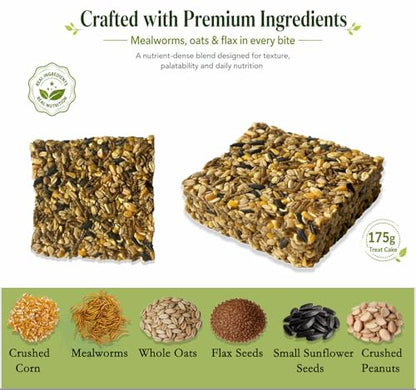2LB Dried Mealworms with 175g Pecking Treat Cake for Chickens | Ducks & Wild Birds - High Protein Natural Poultry Treats