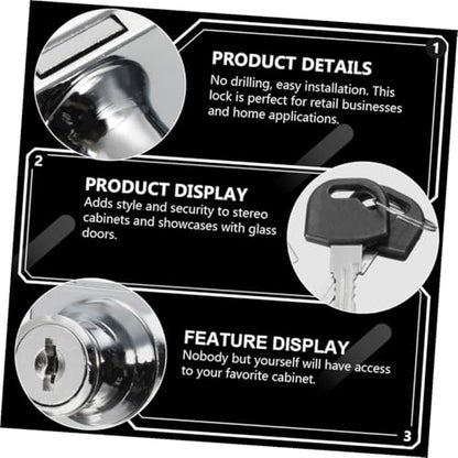 Glass Cabinet Lock Zinc Alloy 5-8mm Security Door Lock with Keys for Display Showcase Furniture Latch Compatible with Single and Double Doors