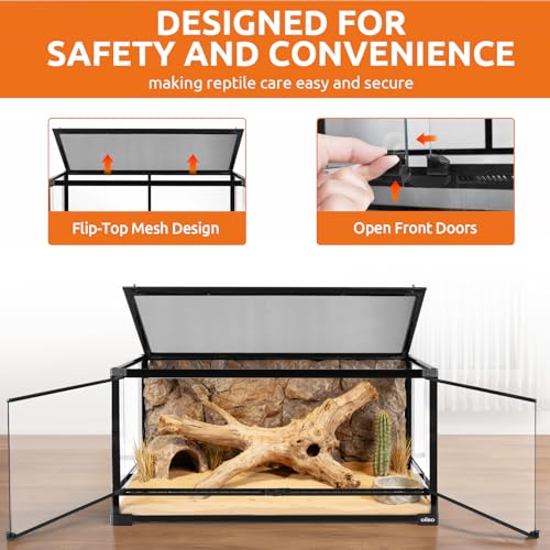 50 Gallon Tempered Glass Reptile Tank, 36" x 18" x 18" Reptile Terrarium,Reptile Enclosure with Front Opening Sliding Double Doors, Top Ventilation, Removable Door Easy to Feed and Clean - size: 36" x 18" x 18"
