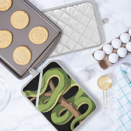 Pot Holder Set Anti-Scald Table Protection | Polyester Single Side Print Table Heat Mat Two Piecing Funny Green Tree Python Lover Reptile Keeper Pet Owner Snake