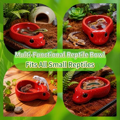 Reptile Water Dish, Ceramic Snake Water Bowl for Snake, Leopard Gecko, Bearded Dragon and Lizard, Reptile Bathing Pool Food Feeding Dish, Terrarium Tank Accessories (Red) - color: Red