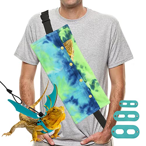 Bearded Dragon Leash and Harness Set, Beardie Carrier, Lizard Adjustable Harness with Leather Wings and Sling Bag, Reptile Small Pet Backpack Batwing Accessories (Blue) - color: Blue