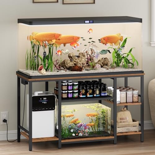 MAHANCRIS 55-75 Gallon Fish Tank Stand with Power Outlet, 3-Tier Metal Frame Aquarium Stand, Heavy Duty Reptile Terrarium Tank Stand, 52.0"L x 19.7"W x 29.9"H, 800 LBS Capacity, Rustic Brown FTHR55E01 - color: Rustic Brown