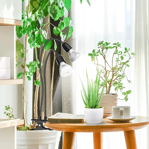 SANSI LED Grow Lights for Indoor Plants, Lifetime Free Bulb Replacement | 300W Full Spectrum 2-Gooseneck Clip Plant Grow Light, Plant Light with Timer 4/8/12 Hrs, High PPFD Growing Power Grow Lamp - size: 2 Head 1 Pack
