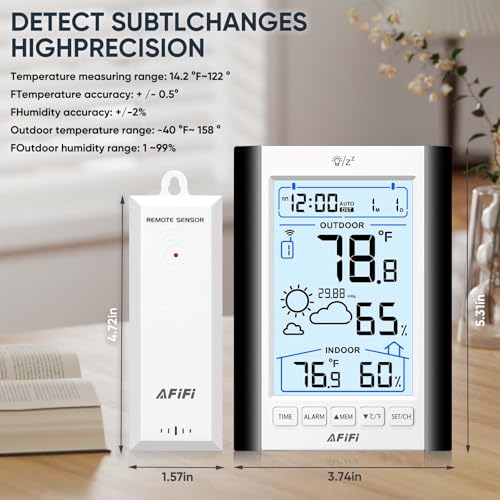 Indoor Outdoor Thermometer Hygrometer Wireless Weather Station - Inside Outside Thermometers Hygrometer Monitor with 330ft Remote Sensor, Battery Powered, Backlight Display (Black) - color: Black