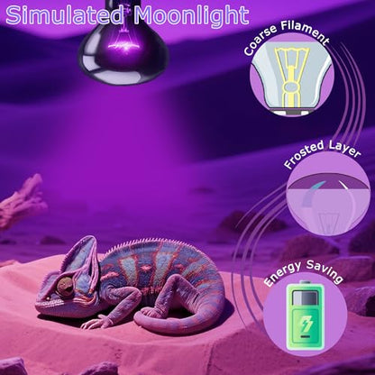 Reptile Night Light Bulb, UVA Heat Lamp, Simulated Moonlight Glow | Creates a Gentle Nighttime Environment, Promotes Natural Activity Cycles, Ideal for Reptile Habitats & Terrariums - color: Purple Moonlight, size: 75W-3.15″