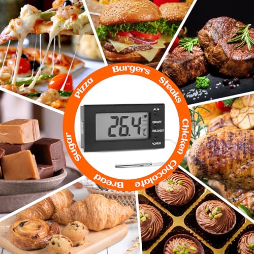 Digital Oven Thermometer -58°F to 572°F/-50°C-300°C, Thermometer with Probe, High Low Temperature Alarm, LCD, Celsius/Fahrenheit LXSZRPH (Black) (1)